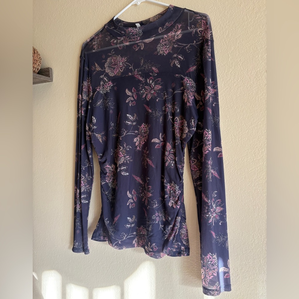 Maurices Floral Mesh Mock Neck Blouse - Picture 2 of 8